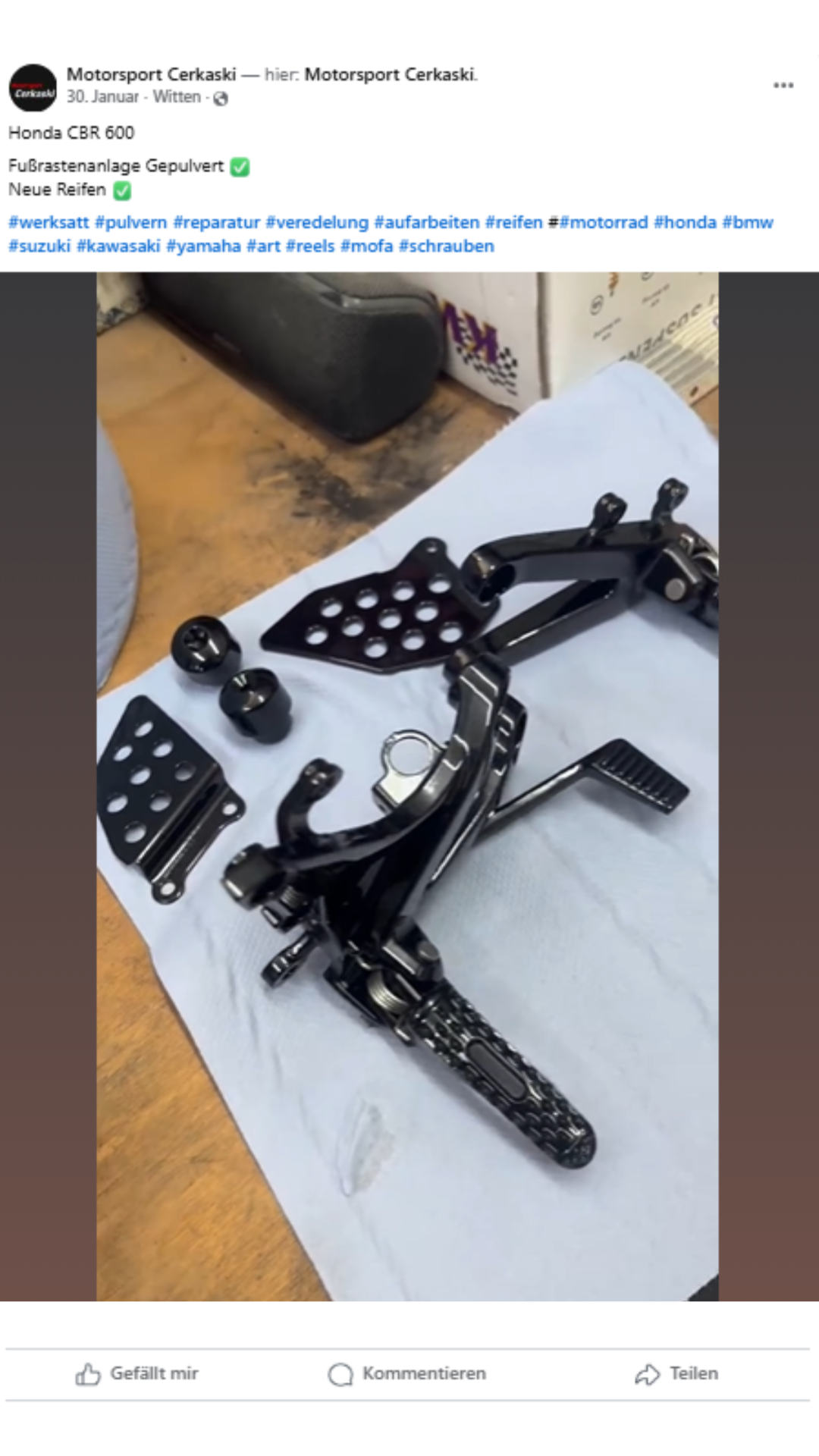 Markenoffene Motorrad Werkstatt in Witten an der Ruhr Pulverbeschichtung Fußrasten